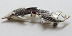 Sterling Silver Marcasite &amp; Red Dolphin /  Fish Brooch