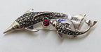 Sterling Silver Marcasite &amp; Red Dolphin /  Fish Brooch