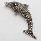 Sterling Silver Marcasite & Garnet Dolphin / Fish Brooch
