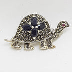 Sterling Silver Marcasite and Sapphire Turtle Brooch