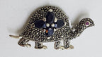 Sterling Silver Marcasite and Sapphire Turtle Brooch