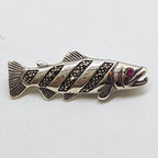Sterling Silver Marcasite &amp; Ruby Fish Brooch