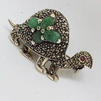 Sterling Silver Emerald and Marcasite Turtle Brooch
