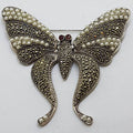 Sterling Silver Marcasite Large Flexible Butterfly Brooch