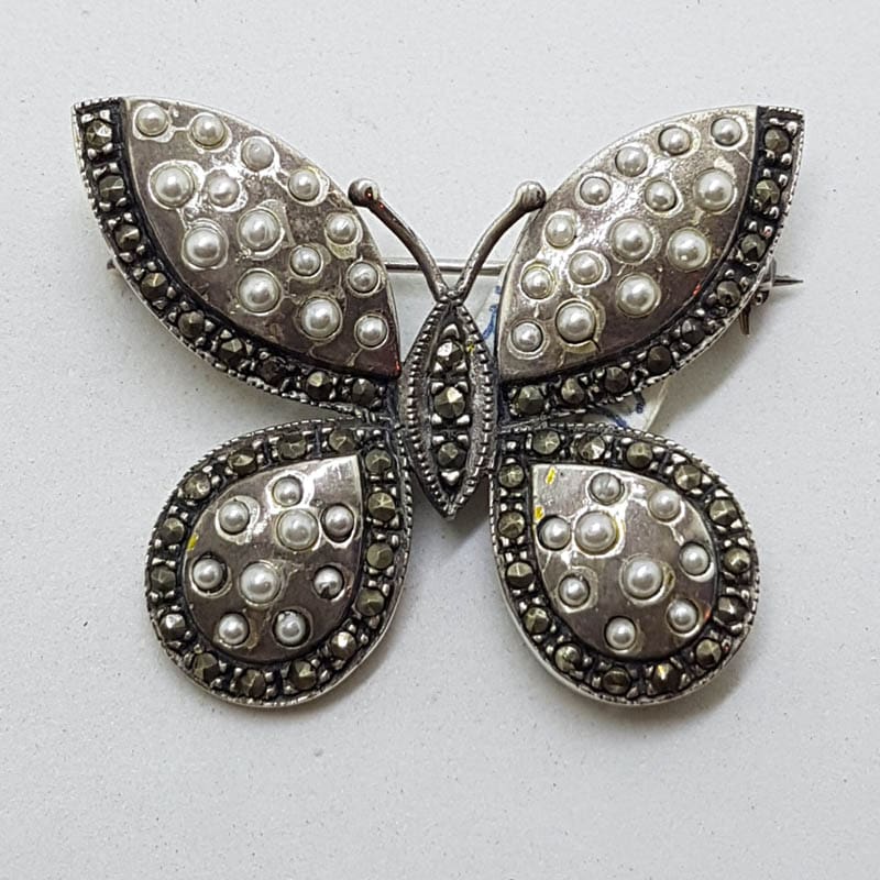 Sterling Silver Marcasite Large Butterfly Brooch