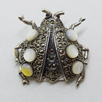 Sterling Silver Marcasite Mother of Pearl Large Ladybird / Ladybug Brooch