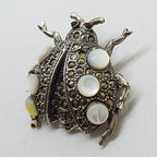 Sterling Silver Marcasite Mother of Pearl Large Ladybird / Ladybug Brooch