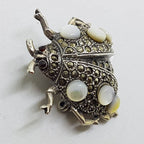 Sterling Silver Marcasite Mother of Pearl Large Ladybird / Ladybug Brooch