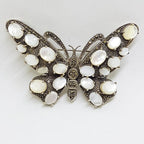 Sterling Silver Marcasite and Mother of Pearl Large Butterfly Brooch