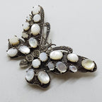 Sterling Silver Marcasite and Mother of Pearl Large Butterfly Brooch