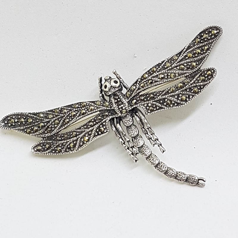 Sterling Silver Marcasite Large Dragonfly Brooch
