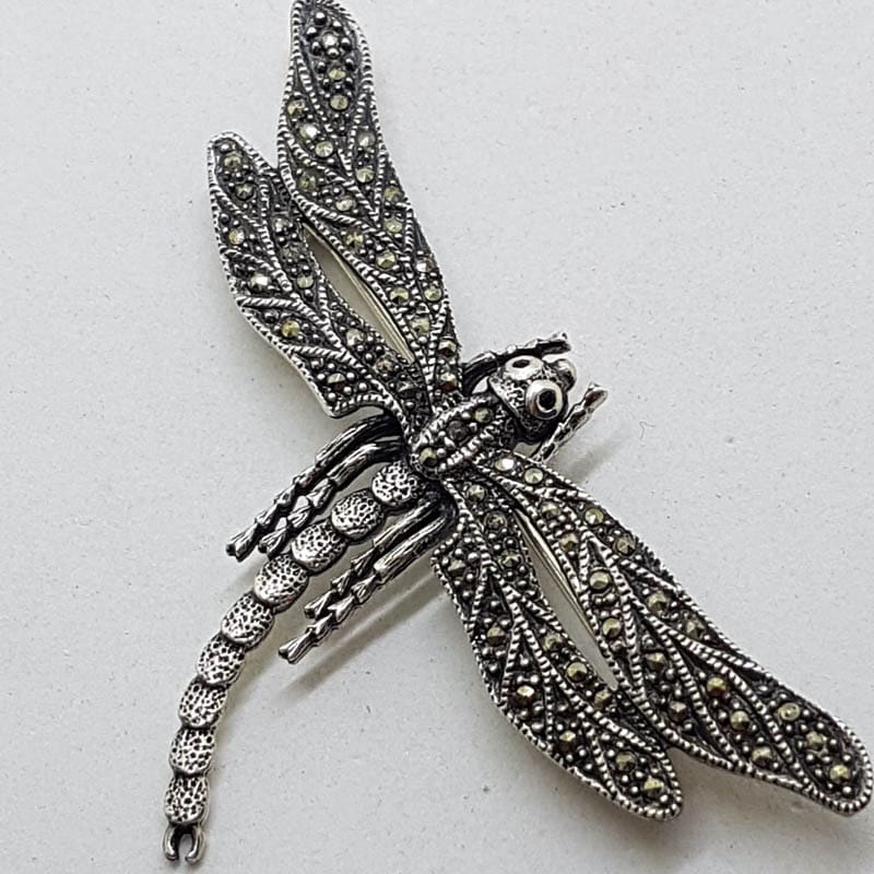 Sterling Silver Marcasite Large Dragonfly Brooch