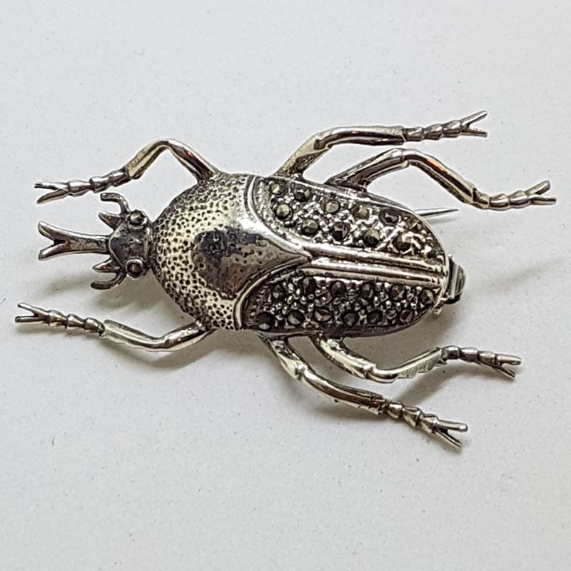 Sterling Silver Marcasite Large Scarab Beetle Brooch