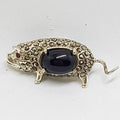 Sterling Silver Marcasite with Onyx Pig Brooch