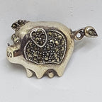 Sterling Silver Marcasite Pig Brooch