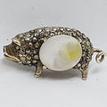 Sterling Silver Marcasite with Mother of Pearl Pig Brooch