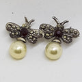 Sterling Silver Marcasite Double Bee / Butterfly Brooch with Red