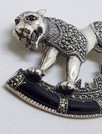 Sterling Silver and Marcasite Brooch - Jaguar with Onyx