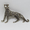 Sterling Silver Marcasite Big Cat Brooch - Puma / Jaguar -  Mother of Pearl Eyes