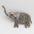 Sterling Silver Marcasite &amp; Garnet Large Elephant Brooch