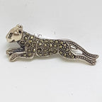 Sterling Silver Marcasite Leaping Cat Brooch - Puma / Jaguar