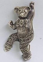 Sterling Silver Marcasite Dancing / Walking Bear Brooch