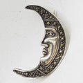 Sterling Silver Marcasite Half Moon Face Brooch