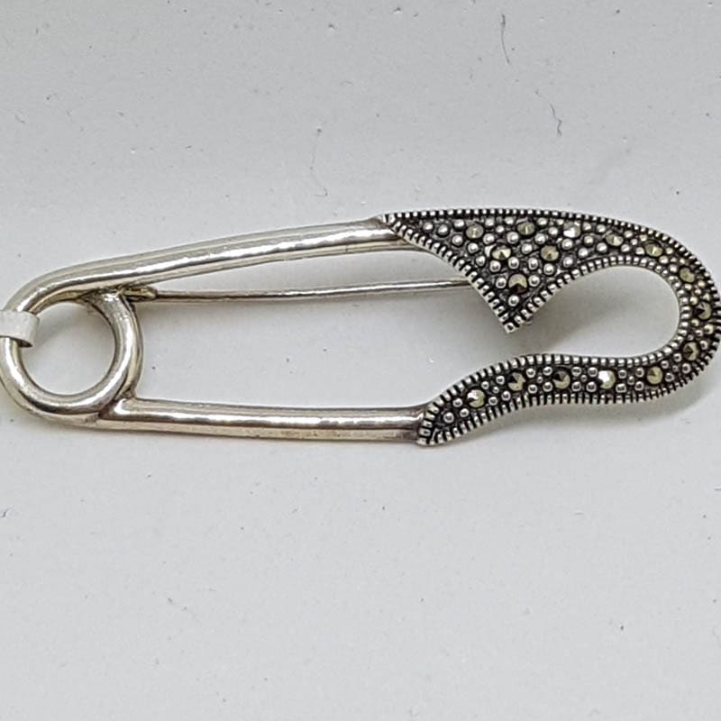 Sterling Silver Marcasite Safety Pin Brooch
