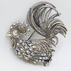 Sterling Silver Very Large Marcasite and Mother of Pearl Rooster Brooch - Bird