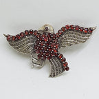 Sterling Silver Marcasite and Garnet Very Large Bird / Eagle Brooch