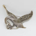 Sterling Silver Marcasite and Mother of Pearl Large Crane Bird Brooch