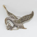Sterling Silver Marcasite and Mother of Pearl Large Crane Bird Brooch