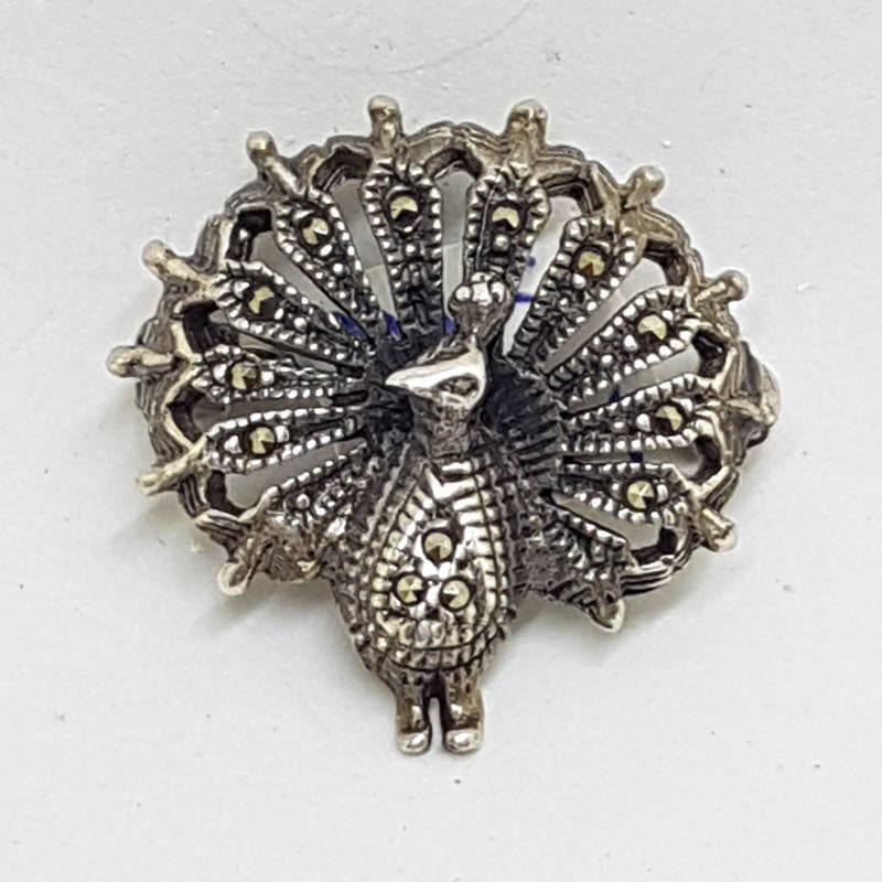 Sterling Silver Marcasite Peacock Bird Brooch