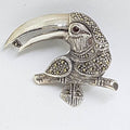 Sterling Silver Marcasite Large Toucan Bird with Garnet Eye Brooch