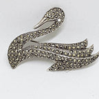Sterling Silver Marcasite Large Swan Brooch - Bird