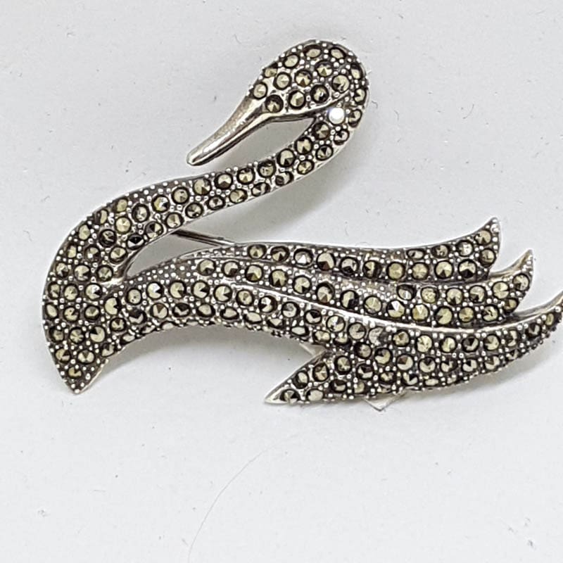 Sterling Silver Marcasite Large Swan Brooch - Bird
