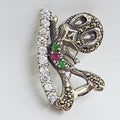Sterling Silver Marcasite, CZ, Ruby and Emerald Tweety Bird Brooch