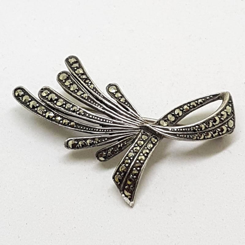 Sterling Silver Marcasite Large Swirl Brooch - Vintage / Antique