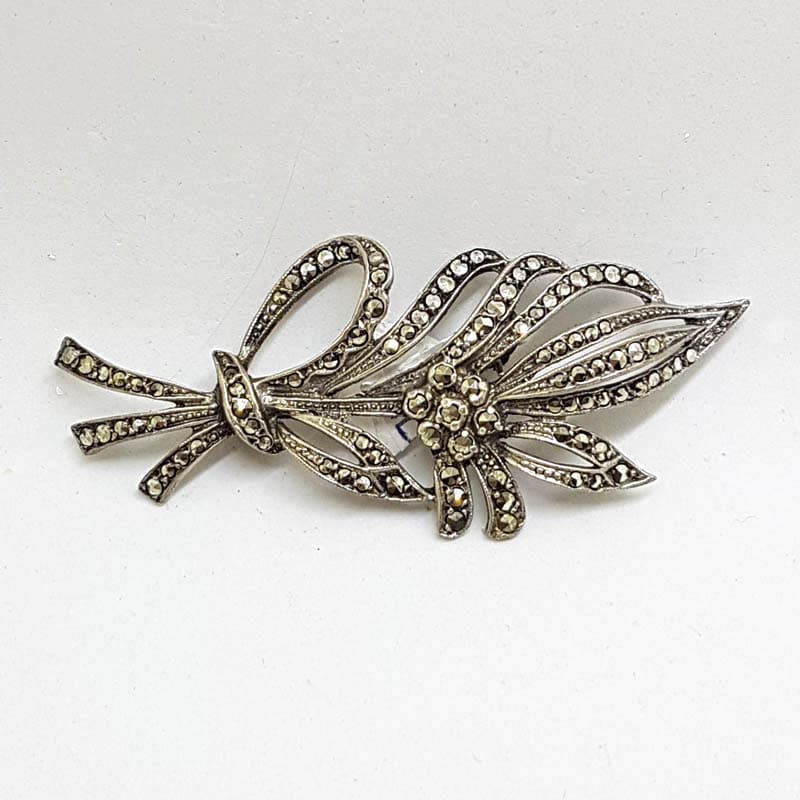 Sterling Silver Vintage Marcasite Brooch - Large Flower Bouquet