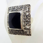 Sterling Silver Marcasite and Onyx Very Large Square Greek Key Design Ring