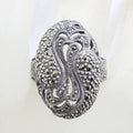 Sterling Silver Marcasite Large Oval Ornate Filigree Ring