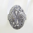 Sterling Silver Marcasite Large Oval Ornate Filigree Ring
