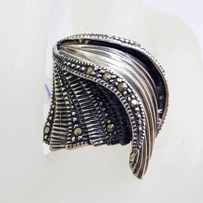 Sterling Silver Marcasite Wide Wave Design Ring