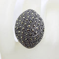 Sterling Silver Marcasite Very Large Ornate Oval Cluster with Filigree Sides Ring