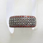 Sterling Silver Marcasite and Red Jasper Wide Band Ring