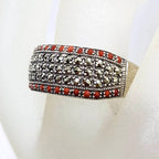 Sterling Silver Marcasite and Red Jasper Wide Band Ring