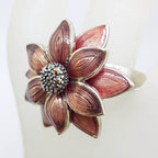 Sterling Silver Pink Enamel and Marcasite Large Flower Ring