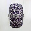 Sterling Silver Marcasite Long Rectangular Ornate Dark Purple Enamel Floral Design Ring