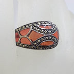 Sterling Silver Red Enamel and Marcasite Ring