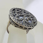 Sterling Silver Very Large Ornate Marcasite over Mother of Pearl Round Ring